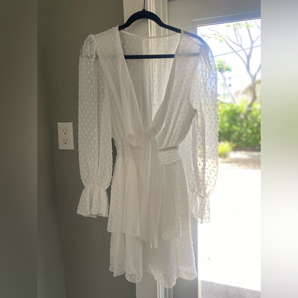 White Swiss Dot Tie Front Mini Dress